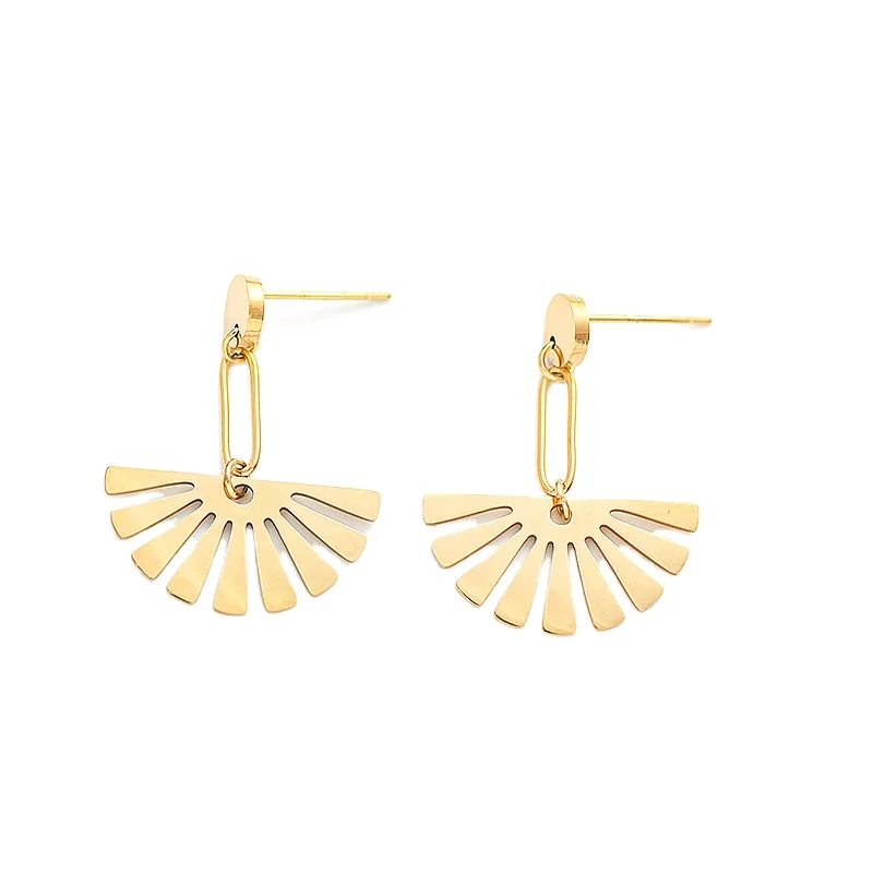 

Fashionable 316 L Stainless Steel Real Gold Plated Earrings Geometric fan shaped earrings