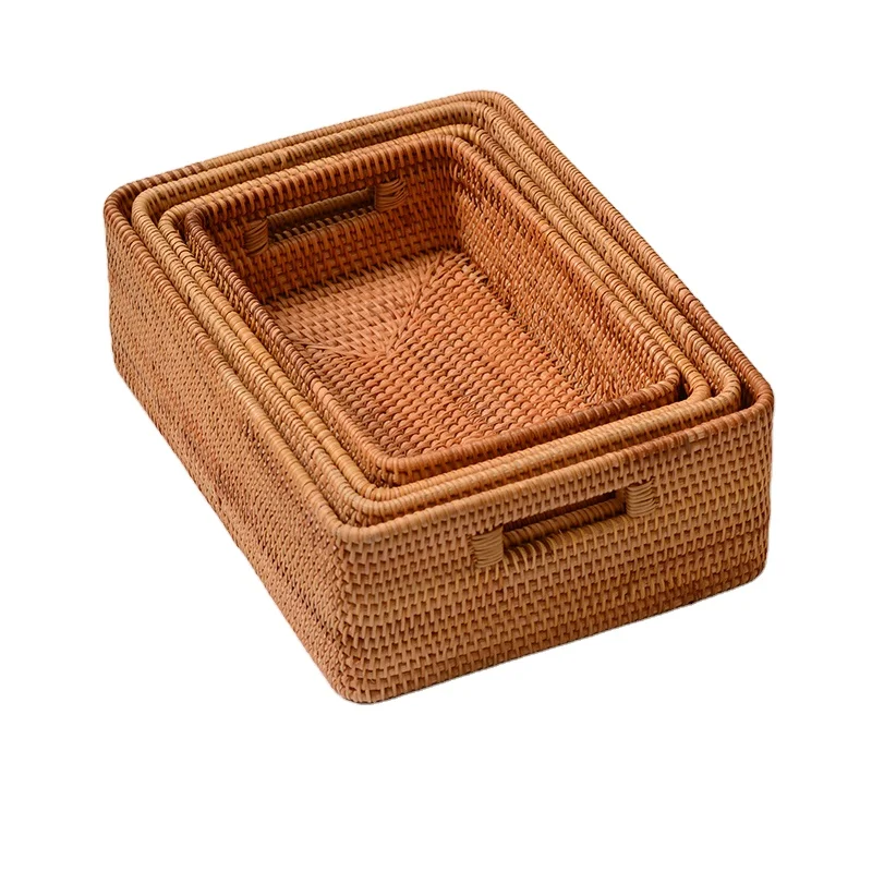 

Handmade Weaving Decorative Receiving Box Bread Snacks Tetragonum Rattan Storage Baskets, Brown
