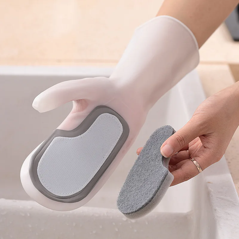 

A2900 Kitchen Magical Washing Brush Glove Pad Heat Insulation Cleaning Scrubbing Mitten Silicone Washing Dishes Gloves, As pic