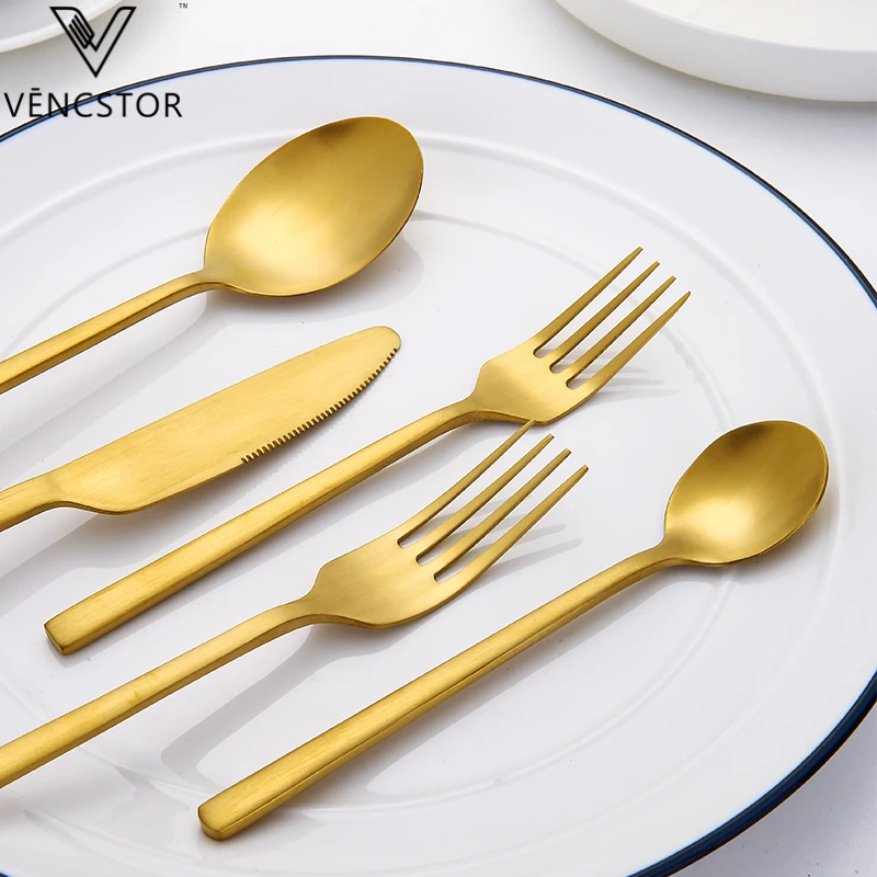 

Knife Spoon Fork Set Gold Black Cutlery Set Silverware Stainless Steel Flatware Set, Silver/gold/black