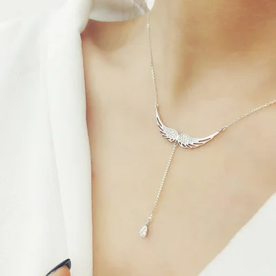 

925 sterling silver necklace angel pendant zircon clavicle chain female European and American jewelry Valentine's day fashion it