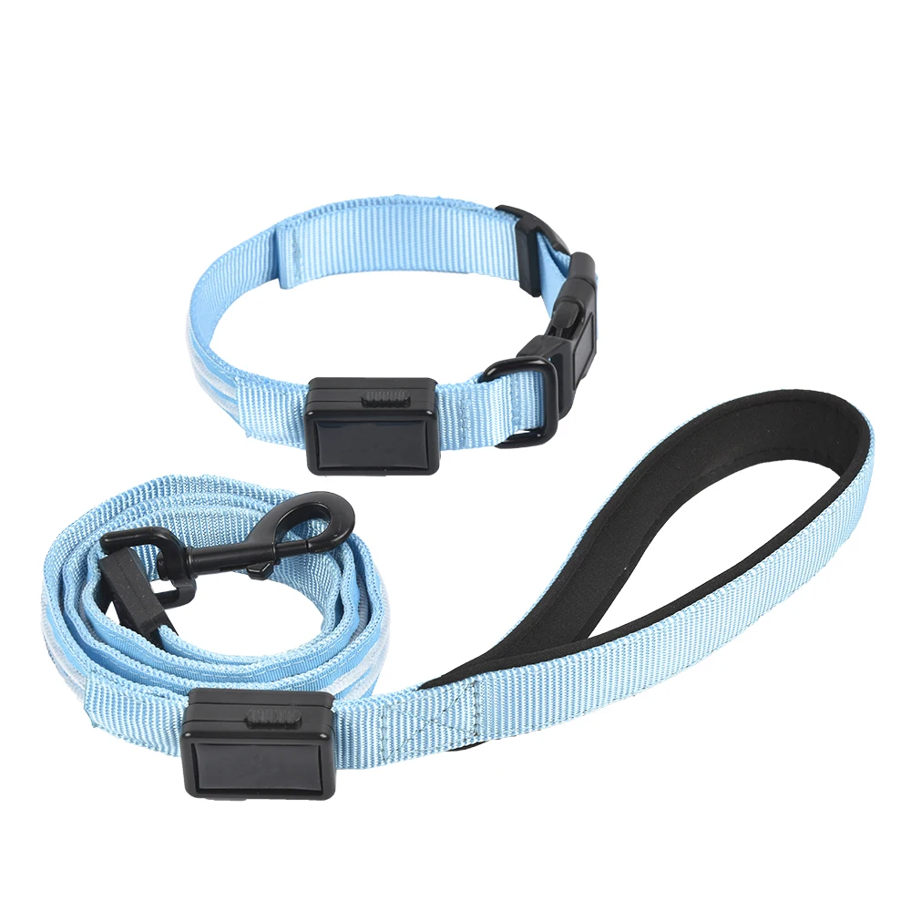 

Customize LED Charging Reflective Nylon Print light Pet Collar Set Dog Leashes Belt