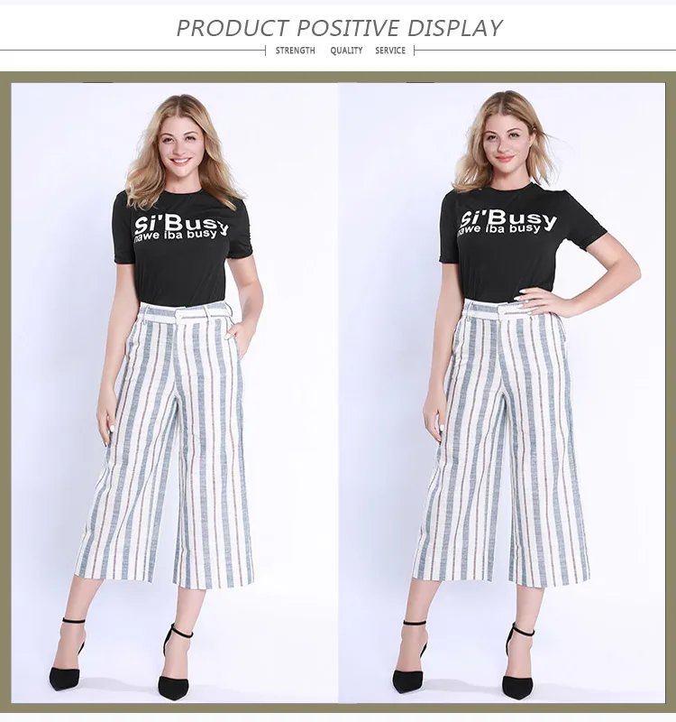Wholesale oem striped casual new style ladies wide leg design pants
