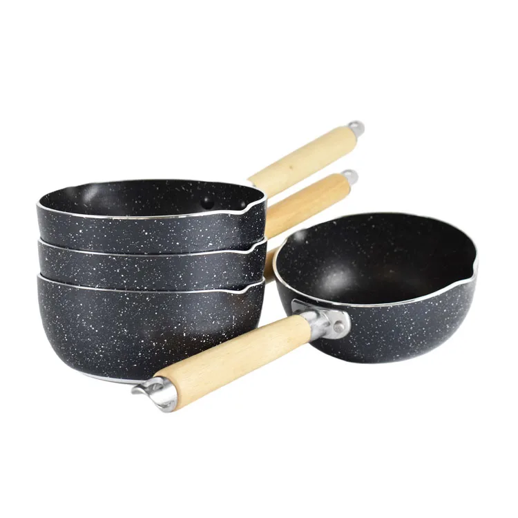 

Non Stick Cookware Set With Wooden Handle Cooking Pot Sauce Pot, Nature color