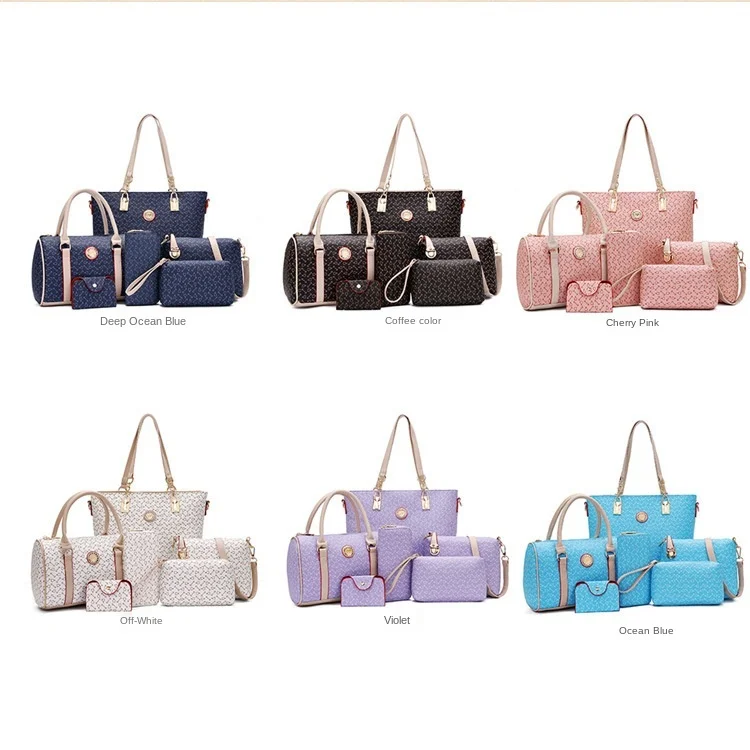 

MH3019 6 Piece Set handbags Ladies Handbags Fashion Luxury Pu Leather Fishbone Pattern Handbags For Women