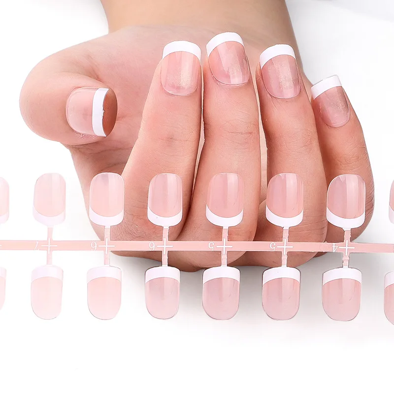 

False Nail Nude Pink 24pcs French Side Nails Short Length Ombre Round French Tips Thin False Artificial Fingernai