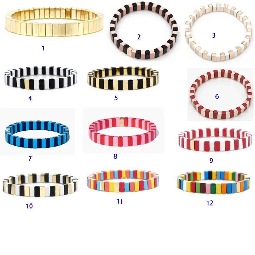 

fashion multi colors handmade popular alloy enamel tile bead bracelets elastic bracelet for fashion shows
