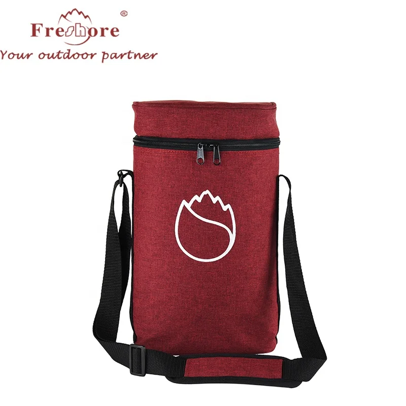 

2 Bottles Collapsible Portable Wine Carrying Insulated Cooler Bag With Shoulder Strap for Travel and Picnic, Customized color