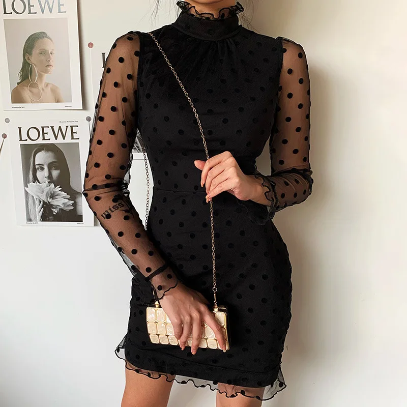 

2020 new arrivals spring collection turtle neck polka dot women casual dresses