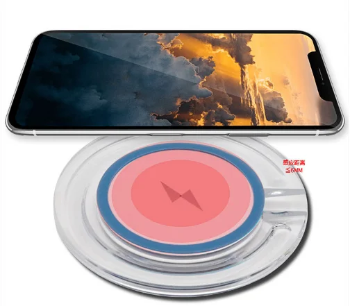 

Hot sale Q3 portable Ultra Slim mini crystal 5W round qi wireless charger for iphone 8 plus X Xr Xs max, White, black