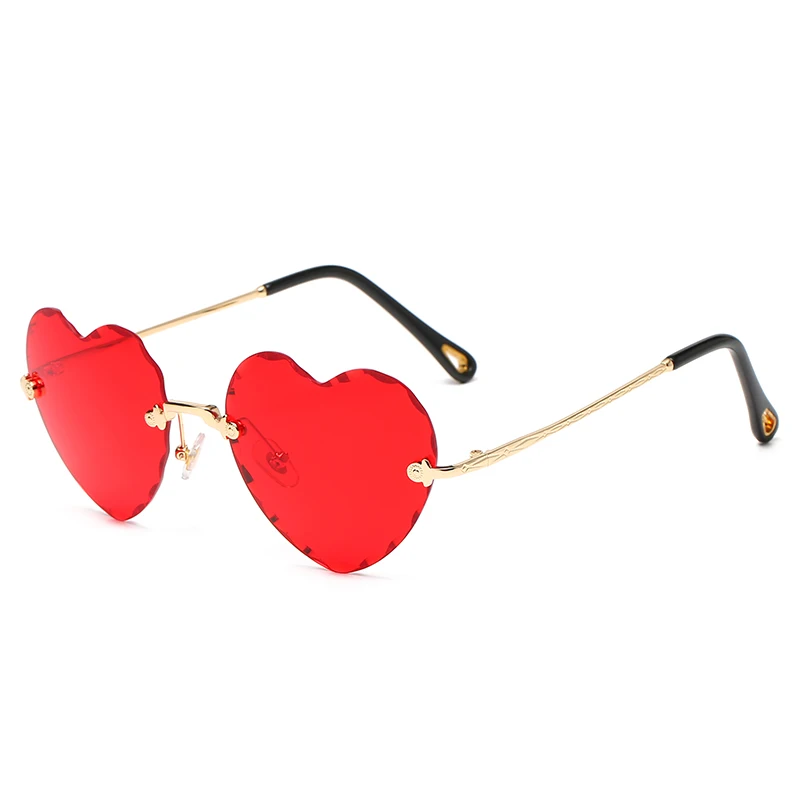 

Fashion Heart Shaped Rimless Design Metal Frame Trendy Sun Glass Women Sunglasses Color Changing Sunglasses