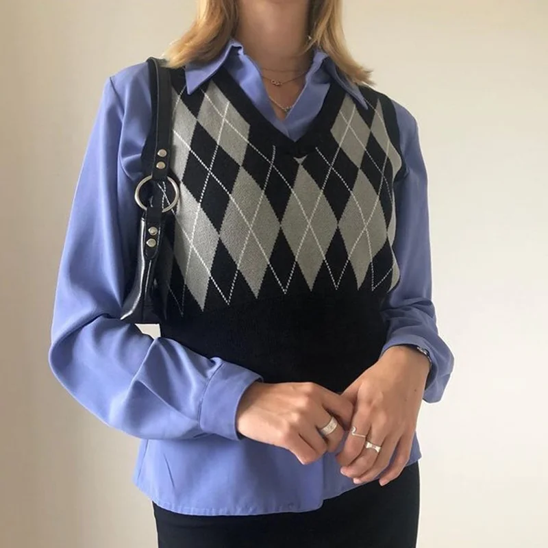 

Classic Design diamond fashion loose 100% pure cashmere luxury oem custom v-neck women's sweaters Vest