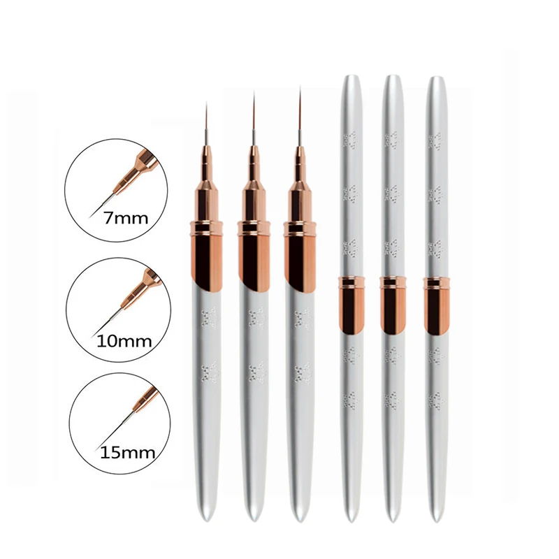 

BQAN Custom Logo Nail Art Brushes Liner 7MM 10MM 13MM Silver Diamond Striping Nail Brushes Set