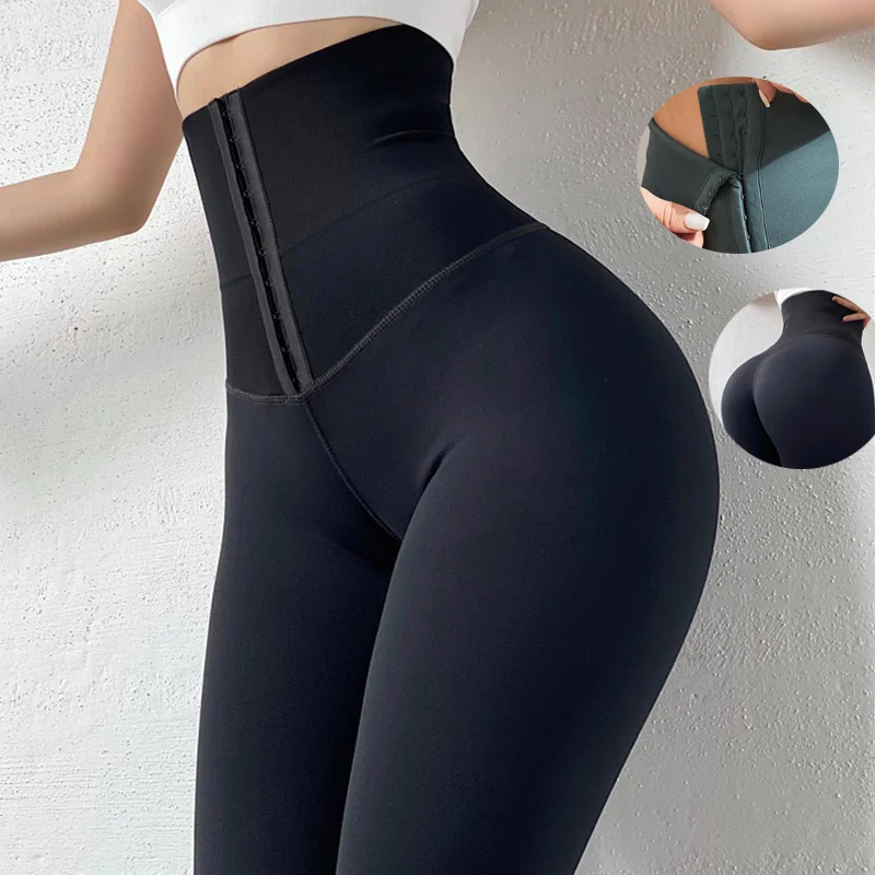 

New Arrival High Waist Shapewear Yoga Pants tummy control cincher waist trainer Leggings Workout Gym Corset Leggings, Black