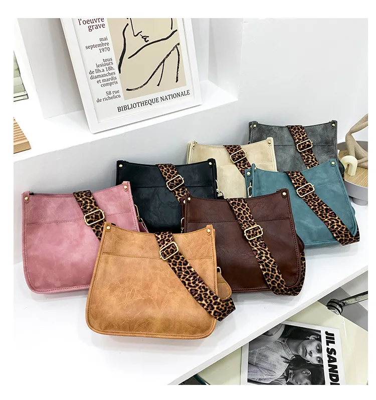 

Monogram Women Square Leather Crossbody Messenger Bags Shoulder Purse Vegan Leather Leopard Guitar Strap Crossbody Bag