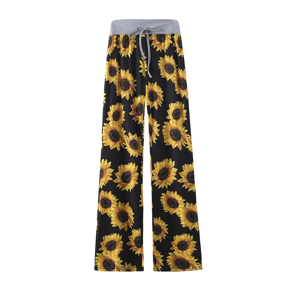 

Wholesale New Leopard Print Comfortable Casual Elastic Drawstring Pajamas Wide Leg Jeans Pants For Women, As shown