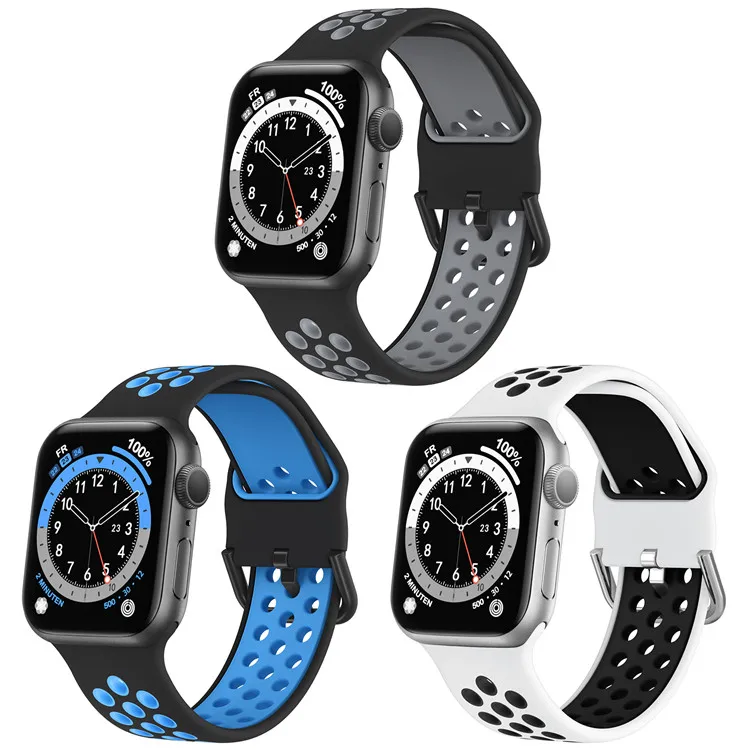 

Wholesale waterproof compatible soft silicone watch nike band two tone for apple watches 6 5 4, Black