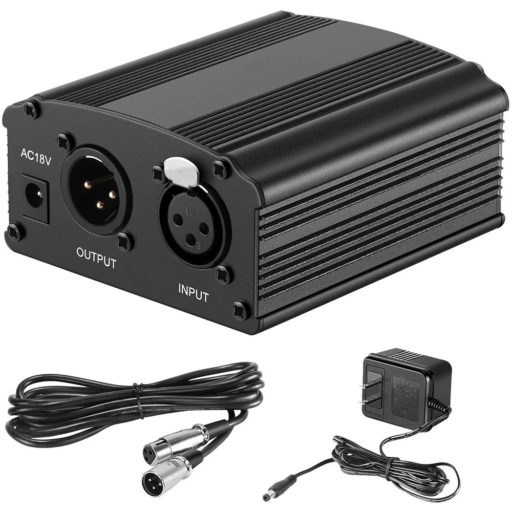 

1-Channel 48V Phantom Power Supply wtih Adapter, Powerful AC 220V 50Hz Phantom for Condenser Microphone Studio Music Recording