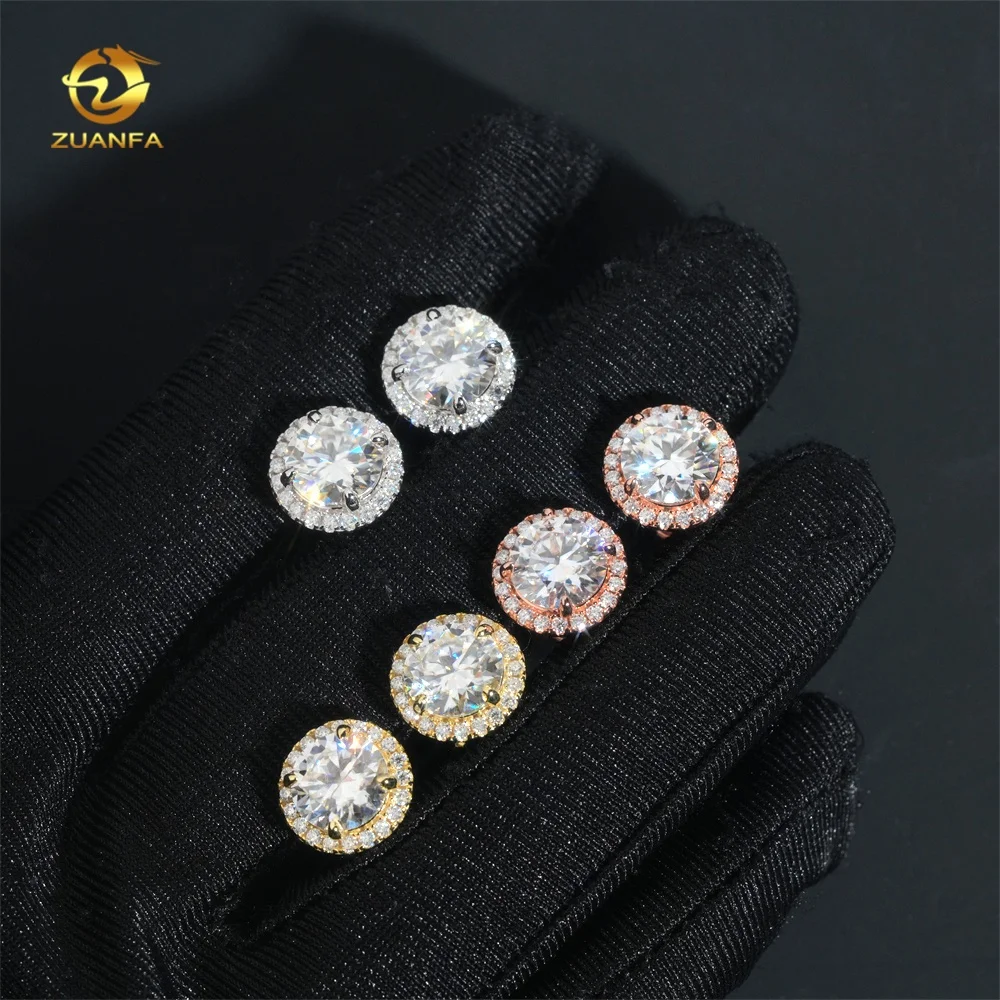 Hot Selling D Color VVS 2ct Center Diamond Halo 925 Sterling Silver Stud Soissanite Earrings