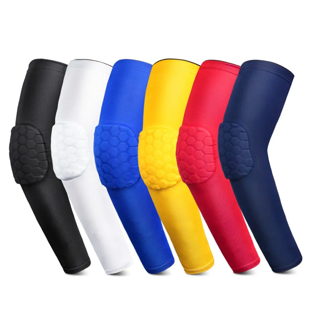 

Men Adult Arm Nylon Youth Compression Anticollision Football Volleyball Elbow Pads Sleeve Guard Arm Honey Comb, Black, white, red, blue, purple, yellow