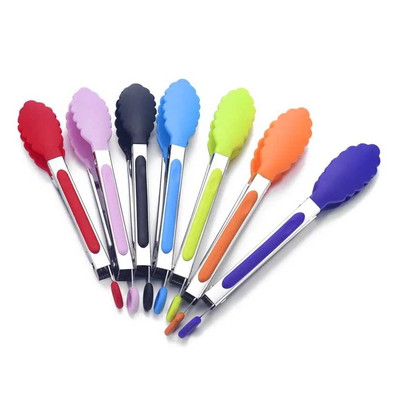 

8" Hot Sale Food Grade Stainless Steel Utensils Cooking Food Silicone Kitchen Tongs Colorful Adjustable Silicone Clips