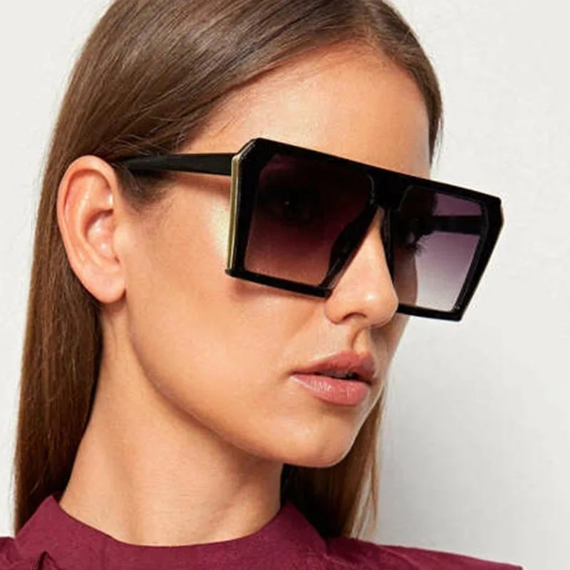 

Hot Wholesale Fashion Square Oversized Black Shades Sun glasses Flat Top Men Women UV400 Sunglasses, Mix color or custom colors