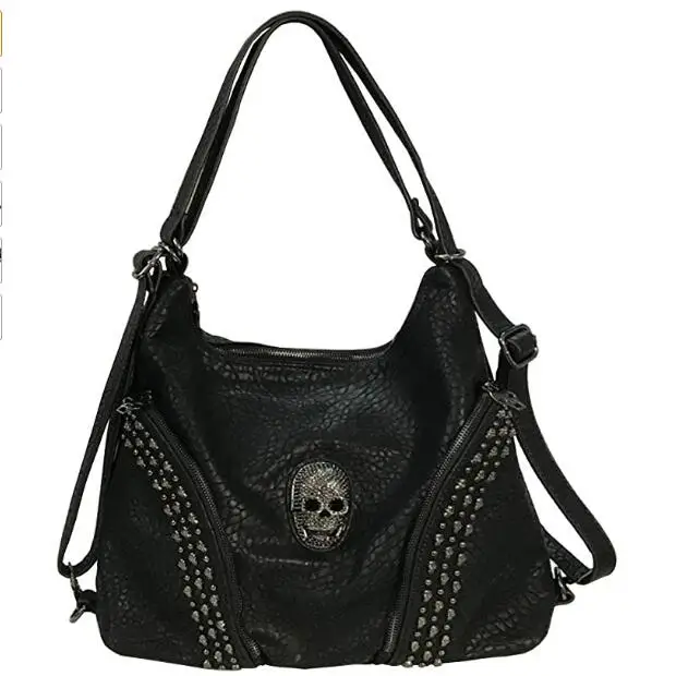 

Women Handbag Purse Punk Rivet Skull Tote Satchel Shoulder Bag Backpack, Black