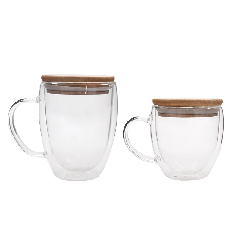 

Hot Sale 350ml 250ml 80ml Espresso Double Wall Glass Cup With Bamboo Lid, Transparent