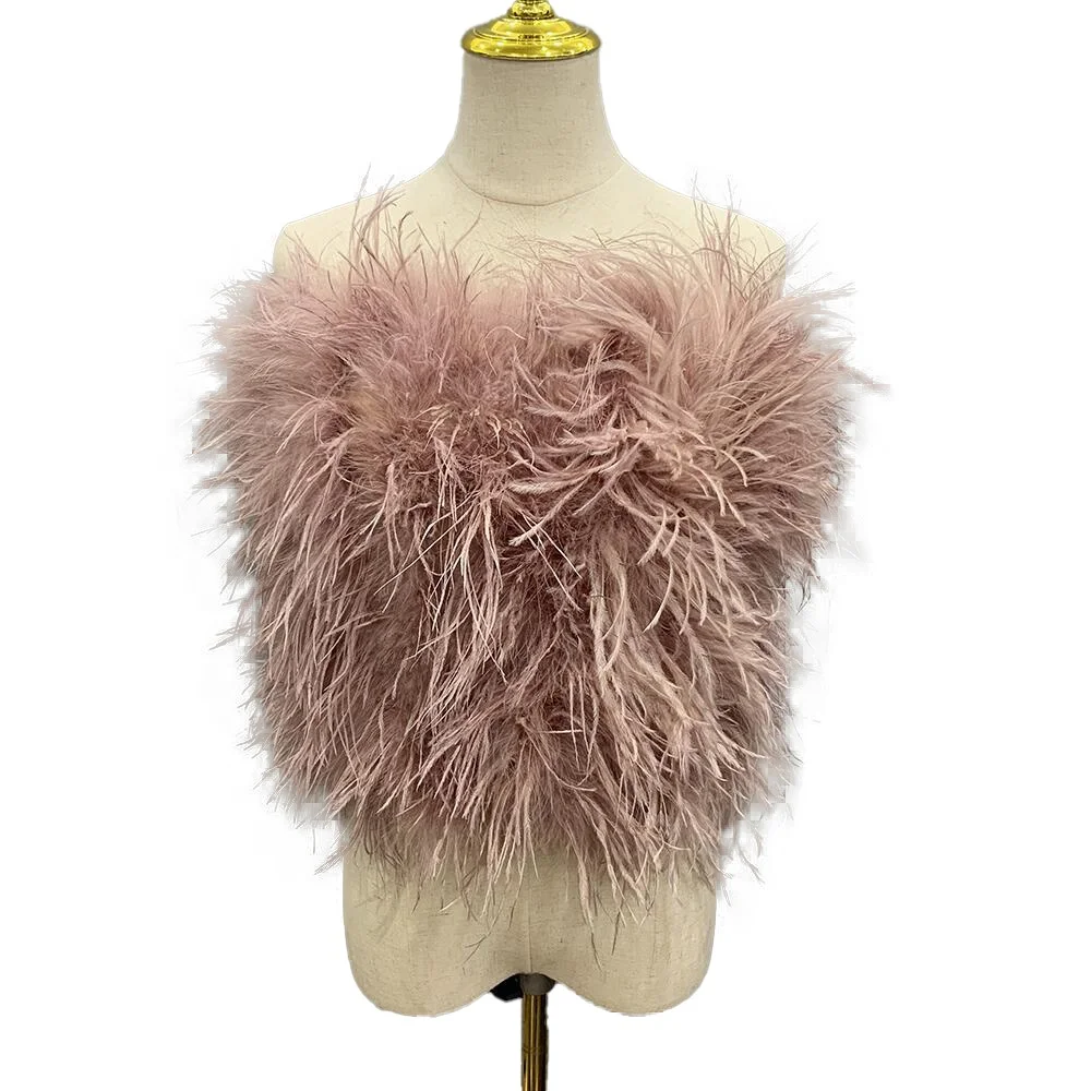 

2021 Hot sales Solid Color Fur Strapless Summer Women Sexy Sustainable Ostrich Feather Camisole Boob Sun-Top, Customized color