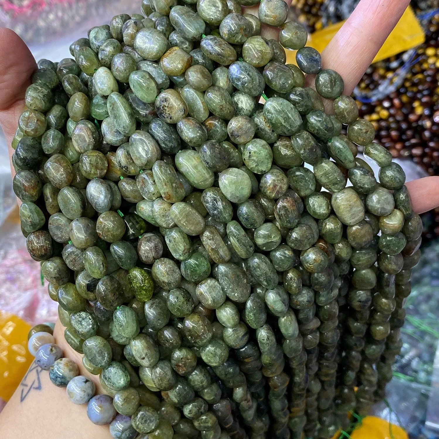 

8-10mm Natural Beads for Jewelry Making Green Charoite Healing Power Irregular Shape Gemstone Beads 15", 100% natural color