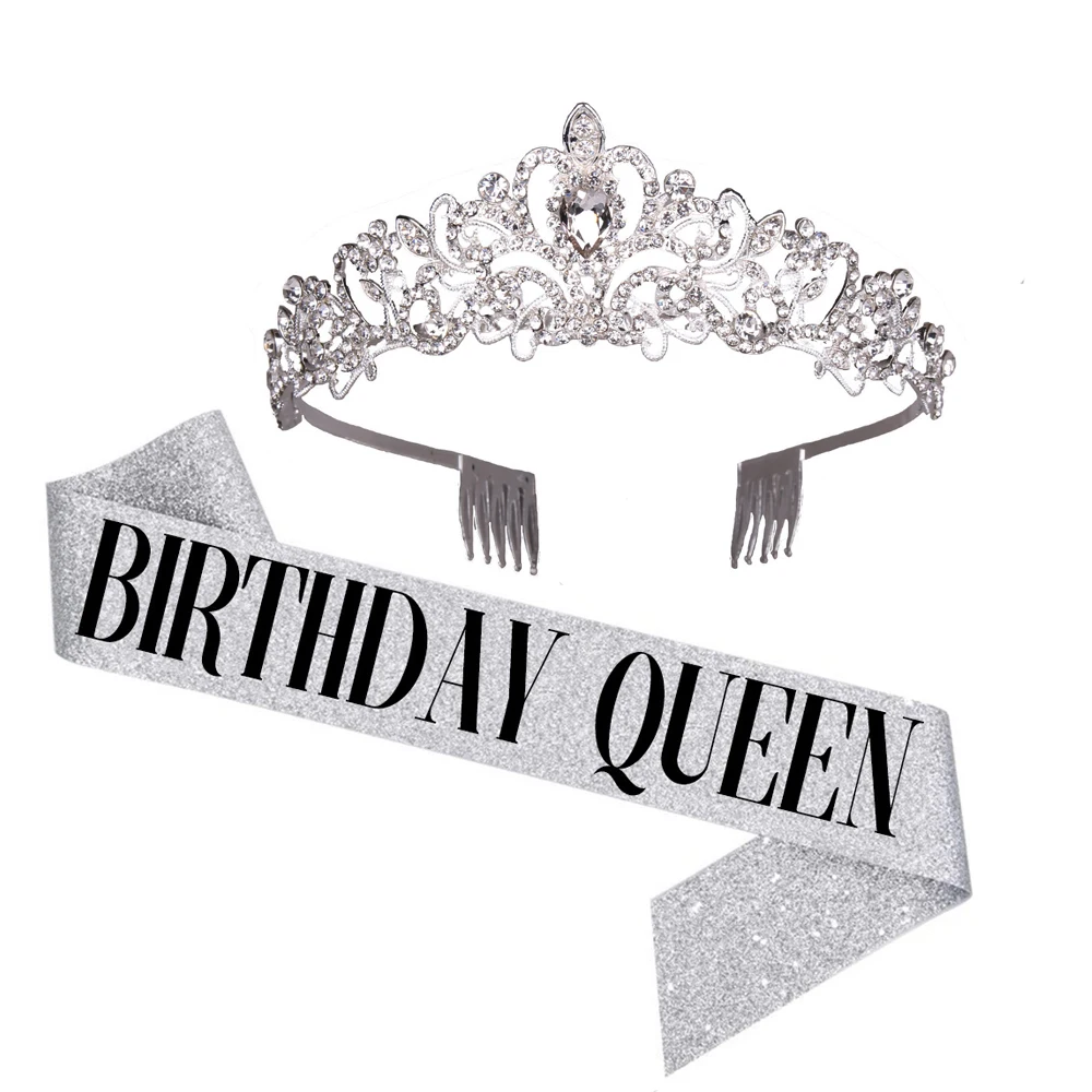 Huiran Glitter Rhinestone Birthday Queen Sash Birthday Queen Sash Tiara