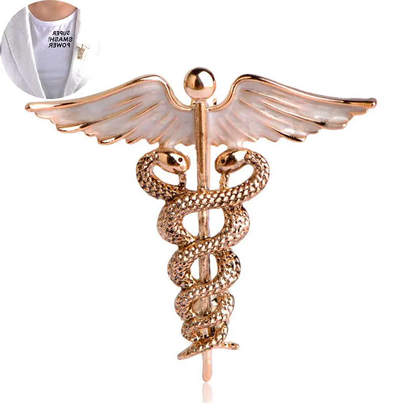 

Wholesale RN Registered Nurse Caduceus Vintage Enamel Caduceus Medical Brooch fashion designer broches brooch pin brooch pin, Black with gold, rose gold