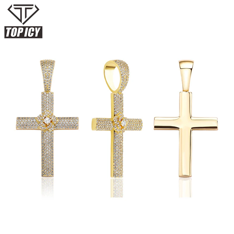 

fashion religious christian jewelry brass AAA CZ 18k gold plated cross pendant chain necklace, Silver/ gold