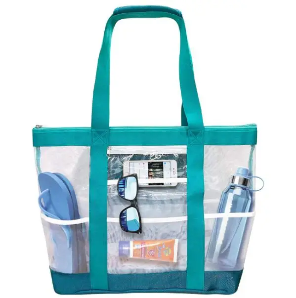 

Women Quick Dry Swim Tote Large Transparent Mesh Tote Beach Bag, Blue,black or custom