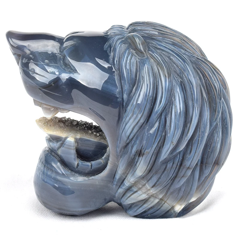 High Quality Lion Head Sculpture Realistic Agate Geode Premium Semi ...
