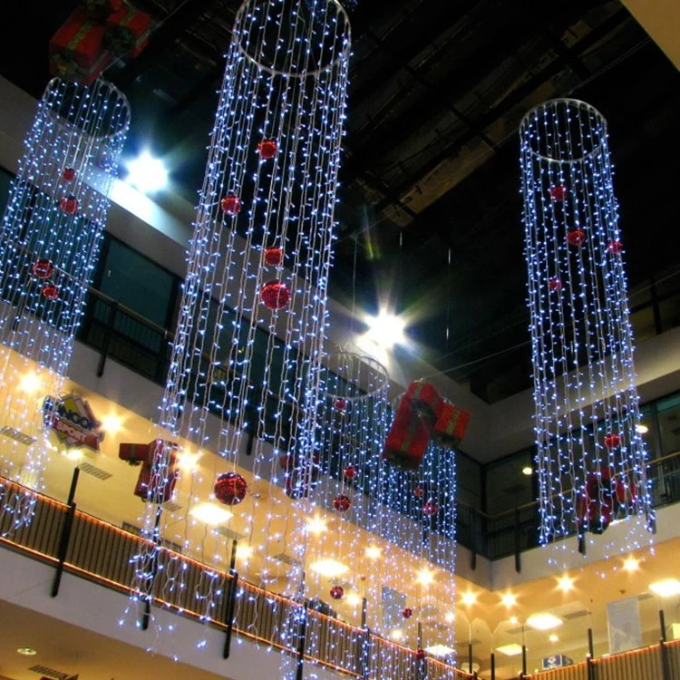Commercial Grade Shopping Malls Decoration LED Light Curtain Christmas Waterfall Fairy Lights for Hanging Ceiling Decoration