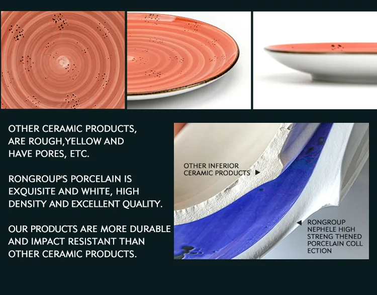 Wholesale cafe porcelain dinner plates round flat dishes ceramic plate for restaurant and bar