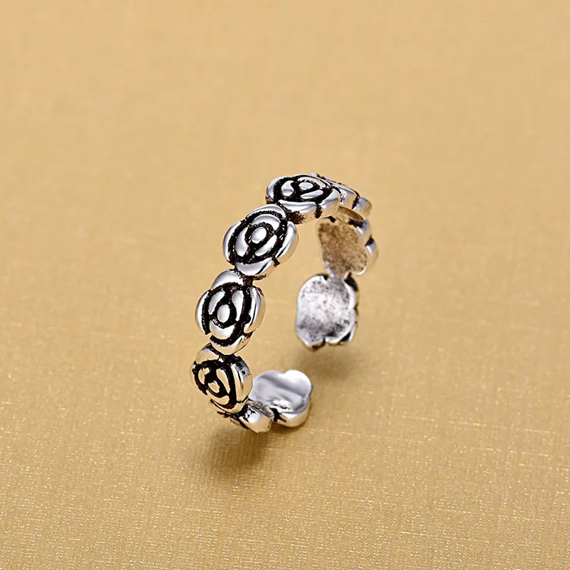 

Black Vintage 925 Sterling Silver Rose Flower Shape Rings Silver Wholesale New Christmas Gifts