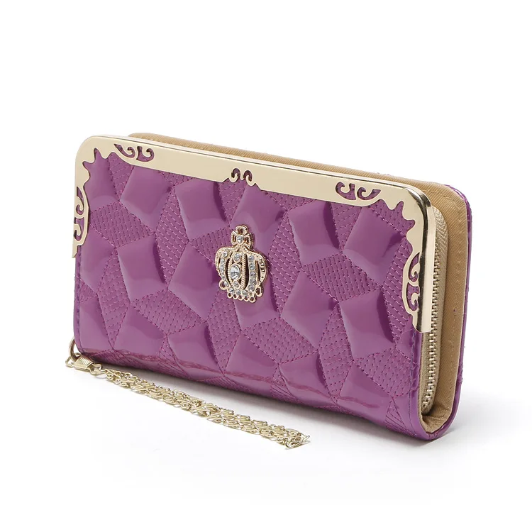 

elegant women long wallet chic crown plaid purse, Purple, green, blue, black, pink, rose red, gold