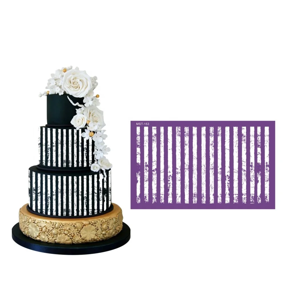 

AK Stripe Design Cake Mesh Stencils Fondant Decorating Stencil Soft Icing Pastry Tools for Bakery MST-153