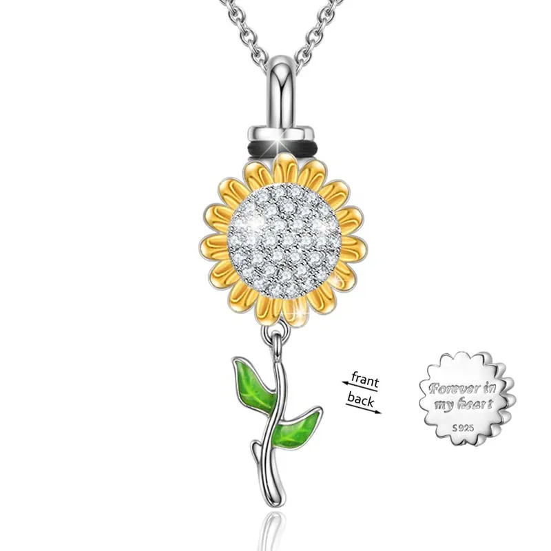 

Fashion Men Statement Necklace 925 Sterling Silver Sunflower Urn Design Pendant Chain Necklace Jewelry For Women, Yellow/green/silver