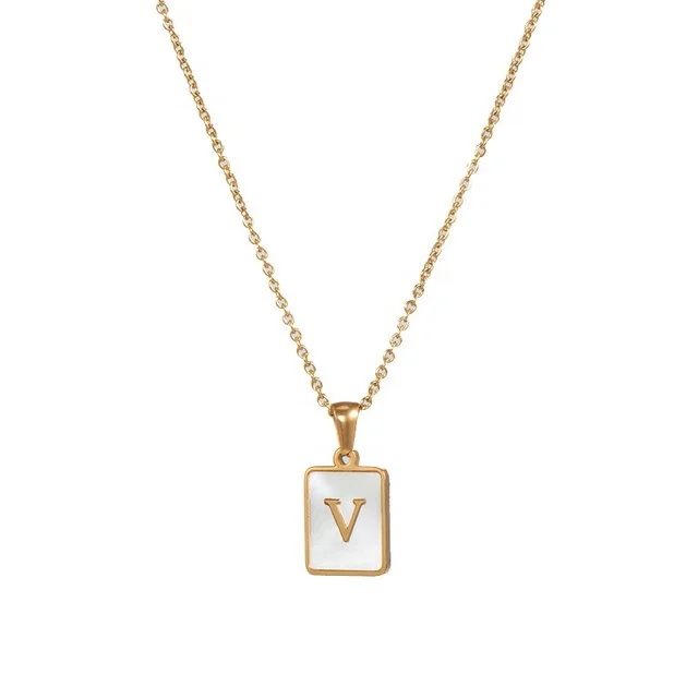 

Dainty Girls Jewelry Stainless Steel Gold 26 A-Z Initial Letter Square Sea Shell Pendant Necklace