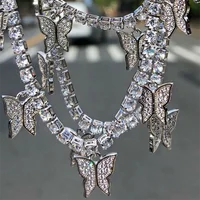 

Customized boho necklace style hip hop style golden butterfly crystal diamond necklace for women Tennis chain