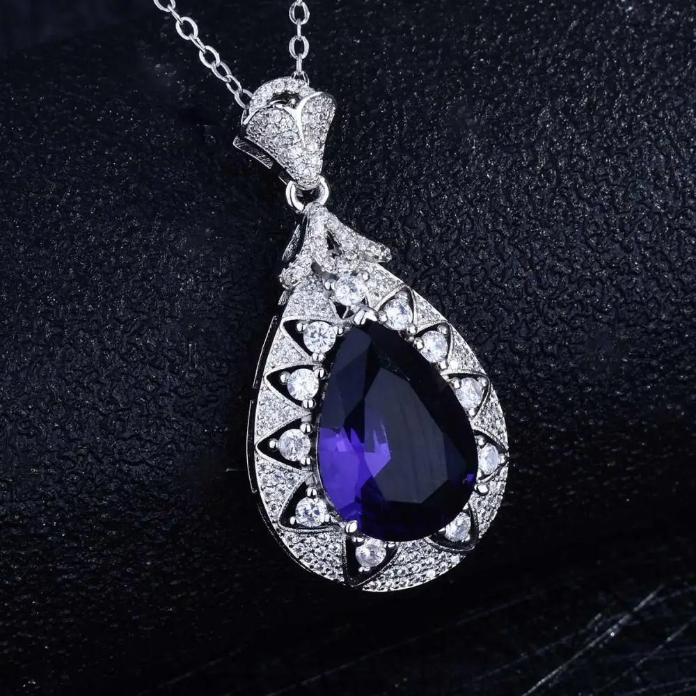 

Dropshipping Jewelry Water Drop Pear Shaped Amethyst Pendant Necklace Encrusted with Diamonds Luxury Purple Diamond Pendant