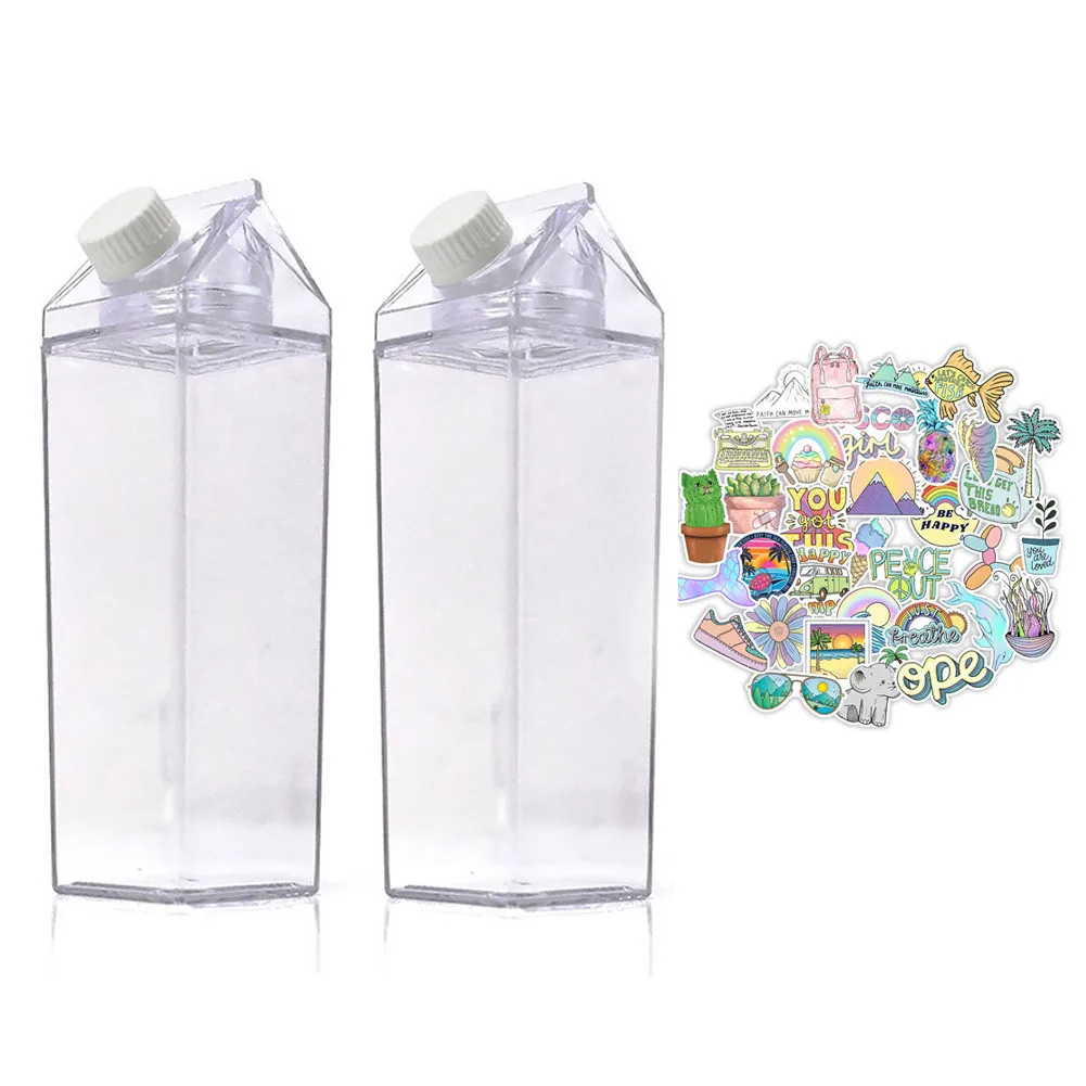 

Hot Selling Eco-Friendly Cute Clear Plastic Portable Fashion Sports Cold Juice Transparent Flat White Square Water Bottle