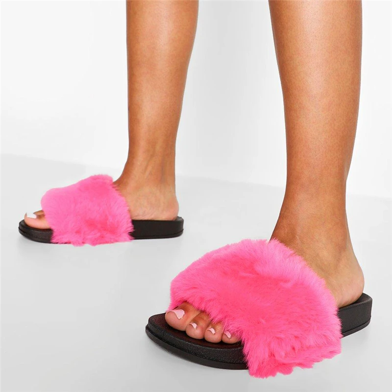 

Fashion Plush Slides Slippers for Women Sandals Ladies Leopard Cheetah Fluffy Furry Slippers Sandals Fuzzy Shoes Faux Fur Sandal