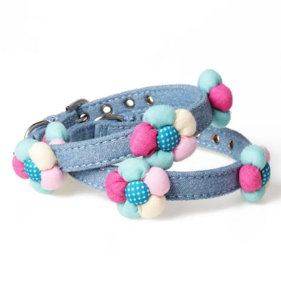 

Wholesale Fashion Design Jean Flower Adjustable Dog Collar Cat Cotton Collar