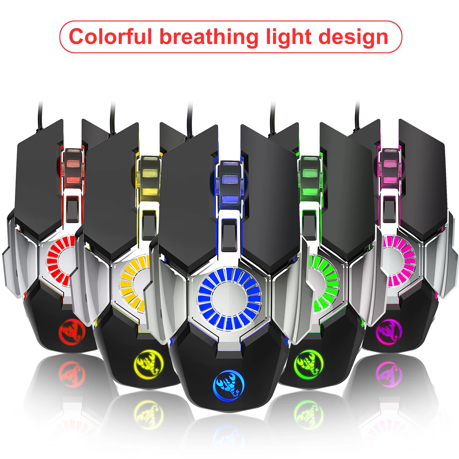 

Programmable HXSJ J700 Macro Gaming Mouse Colorful Breathing Light Gaming Mouse with Adjustable DPI for PC Notebook Laptop