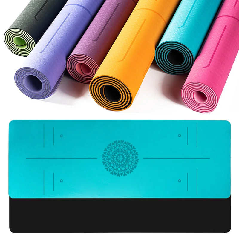 

TPE Mats Double Layer Non-Slip Yoga Exercise Carpet Pad With Position Line For Home Fitness Gymnastics 6MM Pilates Mat, Pink, purple, blue, green