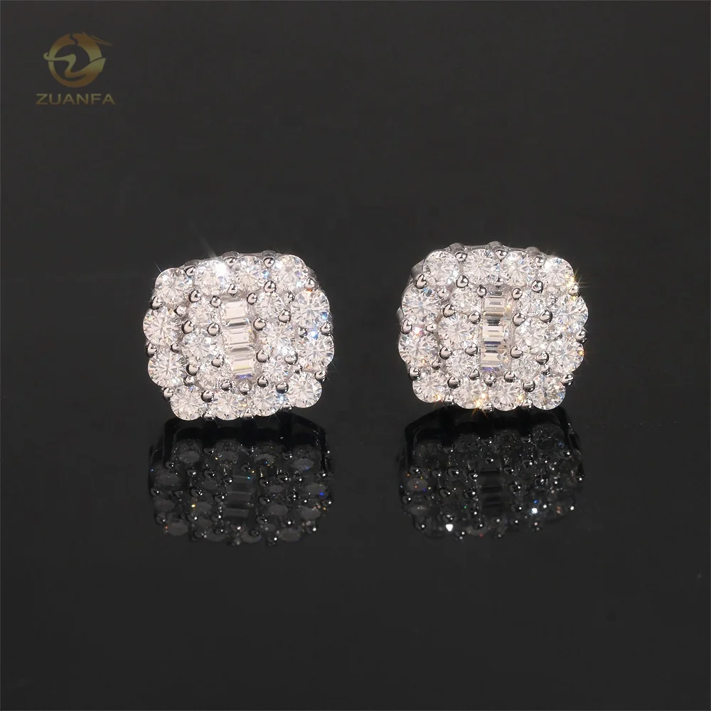 Pass Diamond Tester Hip Hop Iced Out Jewelry Screw Back Men 925 Silver Moissanite Earrings